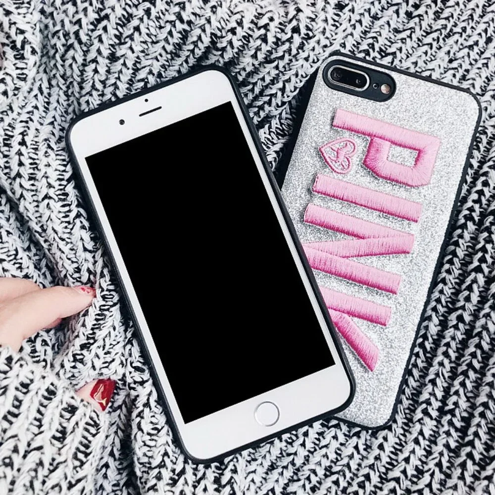 2 New Covers Silver and Pink for Iphone 8 Plus. Glitter (2Pack)